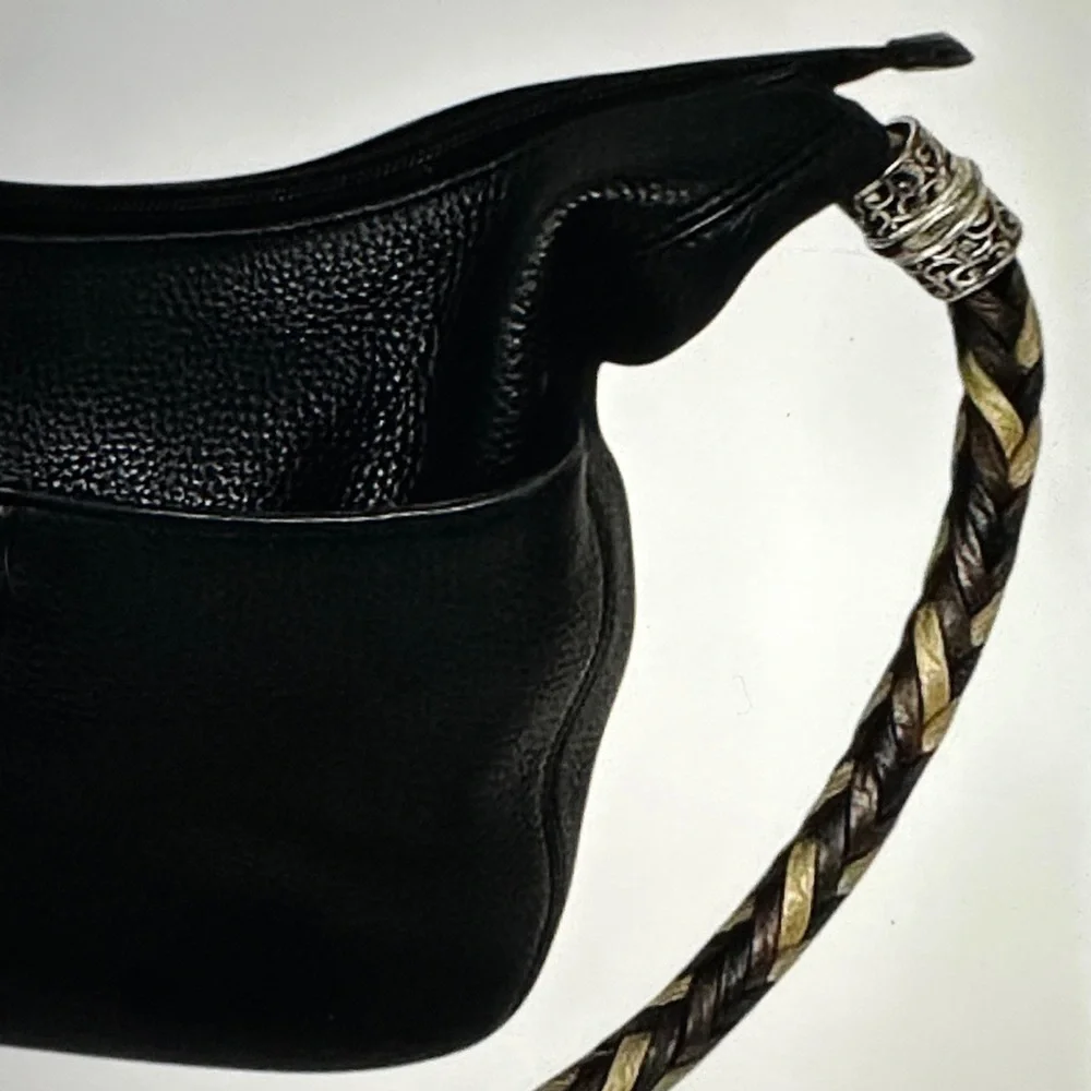 Brighton Black Pebbled Leather Hobo bag with braided leather straps 13.5x9